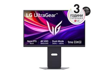 Монитор LG 27GS85Q-B, 27', UltraGear QHD Nano IPS, 1ms, AG, UHD 4K (3840x2160), Dual-Mode (4K 240Hz ? FHD 480Hz), HDR 600, DCI-P3 99%, 2000:1, 450cd/m2, DCI-P3 98%, USB3.0 (1up/2down), AMD Free-sync, NVIDIA G-Sync, HDMI, DisplayPort, Height, Tilt, Pivot, 