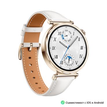 Часовник Huawei Watch GT5 Jana-B19L, 1.32', Amoled 466x466 PPI 352, , BT5.2 BLE/BR/EDR, 5ATM, 524mAh, Screenshot sharing, support message input, message notifications, Battery life up to 7 days, Compatible with iOS and Android devices, White Leather