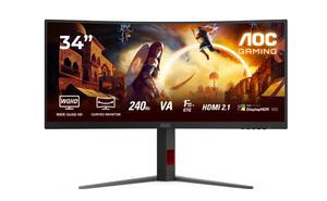Монитор AOC CU34G4Z, 34' Curved 1500R, VA, WLED, 3440x1440@240Hz, 1ms GtG, 0.3ms MPRT, 450cd m/2, 2500:1, 80M:1 DCR, Adaptive Sync, FlickerFree, Low Blue Light, Tilt, Height Adjust, Pivot, Swivel, 2xHDMI, DP, USB hub
