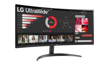 Монитор LG 34WR50QK-B, 34' UltraWide Curved, AG, VA, 5ms, 1ms MBR, 3000:1, 300 cd/m2, 21:9, WQHD 3440x1440, HDR 10, sRGB 99%, FreeSync, 100 Hz, HDMI, DisplayPort, Tilt, Reader Mode, PBP, Headphone Out, Black