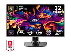 Монитор MSI MPG 322URX QD-OLED, 31.5', 0.03ms, 240Hz, Flat, 3840x2160 UHD, 16:9, G-Sync Compatible, HDR True Black 400, 450 nits, 99% DCI-P3, AG, 1.5M:1, 100M:1, DP(2.1a), 2xHDMI 2.1, 1xTypeC DP alt. w/PD (98W), USB HUB, Pivot, Heigh Adj., VESA, Black, 9.
