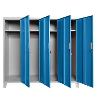 Метален гардероб BTL JZ с 4 отделения 150x159x40 см син с 4 отворени врати и 4 рафта