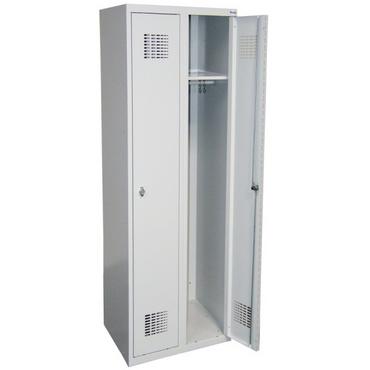 Метален гардероб FRT с 2 отделения 180х60х50 см - сниман отпред, дясната врата отворена, сив, празен