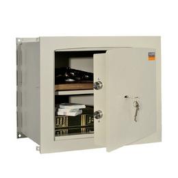 Метален сейф PMT за вграждане 29 KL - сив, отворен с наредени документи вътре