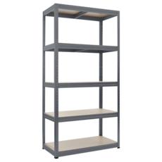 Метален стелаж 180х90х45см - сив, МДФ рафтове, 350 кг товароносимост