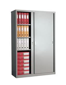 Архивен шкаф PMT 183х121.5х45.8 см с лявата врата плъзната надясно, нареден с класьори, сниман отпред