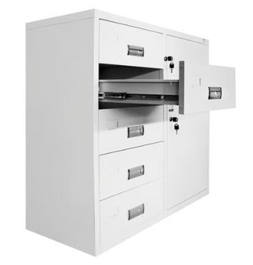 Метален контейнер UG с 5 чекмеджета - сниман от ляв ъгъл, с отворено второ чекмедже 