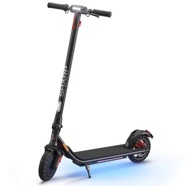 Електрически скутер Sharp Electric Scooter, Range per charge: 25 km, LED Display, USB Charging Port, Bluetooth, IPX4 certification, Wheel size: 8.5', Dual brake systems, Wooden illuminated deck, Max load: 120 kg, Black + Sharp Phone Holder