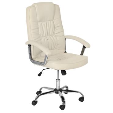 Директорски стол БОРИЛ -цвят крем, снимка отпред, хромирана кръстачка