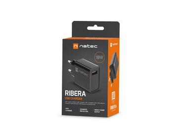 Адаптер Natec USB Charger Ribera 1X USB-A 18W, Black