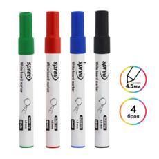 Маркер за бяла дъска Spree 4 цвята - зелен, червен, син, черен 