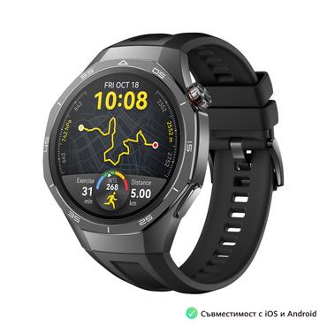 Часовник Huawei Watch GT5 Pro Vili-B29F, 1.43', Amoled, 466x466, PPI 326, BT5.2, BLE/BR/EDR, 524mAh, 40-meter free diving, HUAWEI TruSense System, ECG analysis, Battery life up to 14 days, Compatible with iOS and Android devices, Black Fluoroelastomer