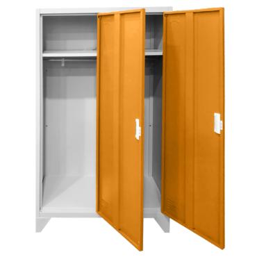 Метален гардероб BTL с 2 отделения 80x40x140 - сниман отпред, оранжев, двете врати отворени, празен