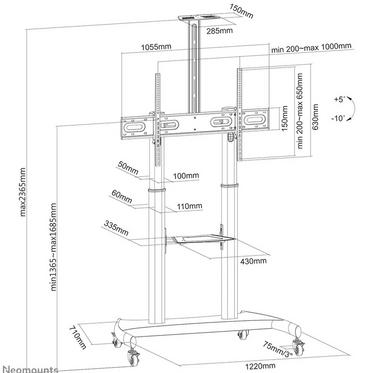 Стойка Neomounts Mobile Flat Screen Floor Stand (height: 128-160 cm)