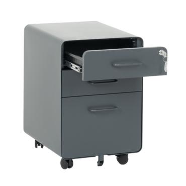 Метален контейнер A BTL с 3 чекмеджета - графит, снимано от ляв ъгъл, с отворено горно чекмедже, празен