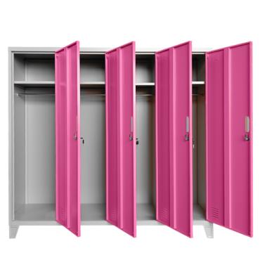 Метален гардероб BTL JZ с 4 отделения 150x159x40 см розов с 4 отворени врати и 4 рафта
