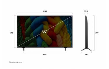 Телевизор LG 55NANO80A3B, 55' 4K HDR Smart Nano Cell TV, 3840x2160, DVB-T2/C/S2, AI Alpha 7, HDR 10 PRO, webOS 25, ThinQ AI, VRR, ALLM, HGiG, WiFi, Clear Voice, AI Upscaling, Bluetooth, Hdmi e-ARC , CI, LAN, AirPlay2, Chromecast, 2 Pole stand, Black