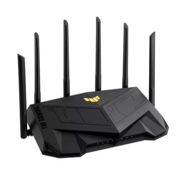 Рутер Asus Gaming Wireless TUF Router AX6000, Dual-Band, Quad-Core 2.0GHz CPU, 256MB/512MB Flash/RAM, 2.5G dual-port, AiProtection Pro, Adaptive QoS, VPN Fusion, IPTV, OFDMA, MU-MIMO, Beamforming, Link Aggregation, Port forwarding, AiM, Black