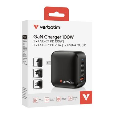 Зарядно устройство Verbatim Mini GaN Charger 100W 4 Port US plug with EU and UK adaptors