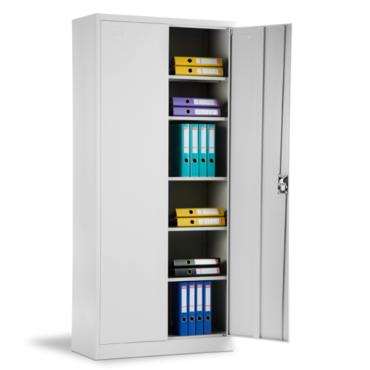 Архивен шкаф BTL L с 6 отделения 198х90х40 см, с отворена дясна врата, пълен с класьори, сниман отпред