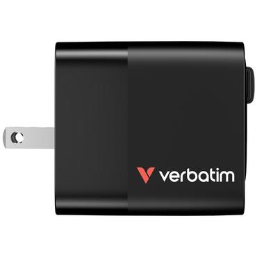 Зарядно устройство Verbatim Mini GaN Charger 65W 2 Port retractable cable display US plugs with EU and UK adaptors