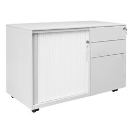 Метален контейнер H BTL с 2 чекмеджета и плъзгаща врата - сниман от ляв ъгъл, затворени врати, сив