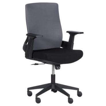 Работен стол АНЖЕЛ- снимка отстрани, черна седалка, сива облегалка