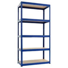 Снимка отпред – син метален стелаж BTL 180x90x40 см с 5 МДФ рафта