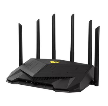 Рутер Asus Gaming Wireless TUF Router AX6000, Dual-Band, Quad-Core 2.0GHz CPU, 256MB/512MB Flash/RAM, 2.5G dual-port, AiProtection Pro, Adaptive QoS, VPN Fusion, IPTV, OFDMA, MU-MIMO, Beamforming, Link Aggregation, Port forwarding, AiM, Black