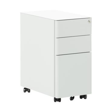 Метален контейнер F BTL с 3 чекмеджета - сив, сниман от ляв ъгъл, затворени чекмеджета