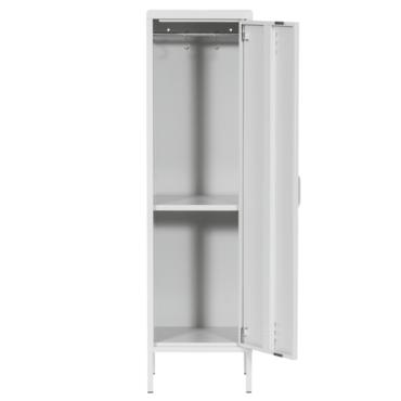 Метален гардероб BTL с 2 отделения 138х38х38 см - сив, с отворени врати, празен, сниман отпред