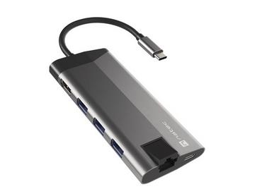 Адаптер Natec Fowler Plus Multiport Adapter 8 in 1, USB 3.0 HUB, HDMI 4K, USB-C PD, RJ45, SD, Micro