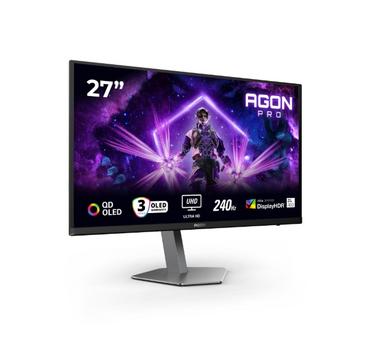 Монитор AOC AG276UZD, 26.5' QD-OLED, 3840x2160@240Hz, 0.03ms GtG, 1000cd m/2, 1.500.000:1, 80M:1 DCR, Adaptive Sync, FlickerFree, LowBlue Mode, 5Wx2, Tilt, Height Adjust, Pivot, Swivel, 2xHDMI, DP, USB hub, KVM