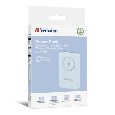 Външна батерия Verbatim MCP-5BE Power Pack 5000 mAh with UBS-C® PD 20W / Magnetic Wireless Charging 15W Blue