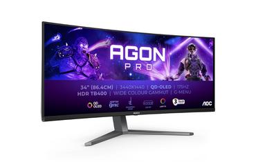 Монитор AOC AG346UCD, 34' Curved 1800R QD-OLED, 3440x1440@175Hz, 0.03msGtG, 1000 cd/m2, 1.5M:1, 80M:1DCR, Adaptive Sync, FlickerFree, Low Blue Light, 8Wx2, Tilt, Height Adjust, Swivel, 2xHDMI, DP, USB hub