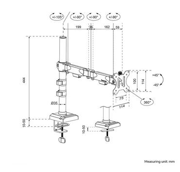 Стойка Neomounts Nero Single Flat Screen Desk Mount (phone holder+Quick-fix clamp/grommet)