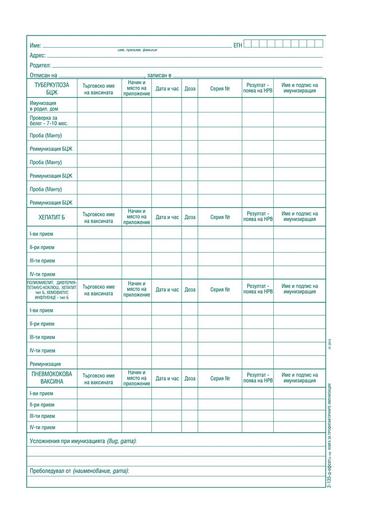 Книга за регистриране на профилактичните имунизации и реимунизации