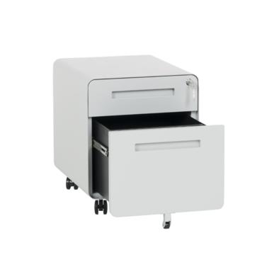 Метален контейнер T BTL с 2 чекмеджета, сниман отпред, с долната вратичка отворен, сив на цвят 