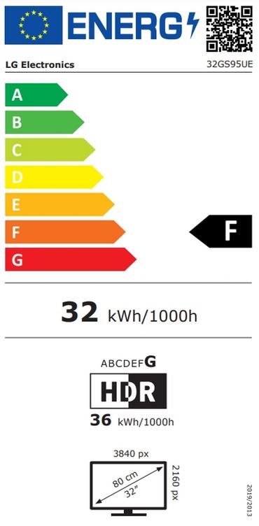 Монитор LG 32GS95UE-B, 31.46' UltraGear OLED Dual Mode, 0.03ms, 1500000:1, 450cd/m2, UHD 4K (3840x2160) 240Hz, Full HD 480Hz, Reader Mode, FreeSync, G-SYNC, HDR 400, DCI-P3 98.5%, USB, HDMI, DisplayPort, Height Adjustable, Pivot, Swivel, Tilt, Headphone o