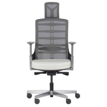 Директорски стол АЛЦЕК- дамаска бял цвят и мрежа облегалка