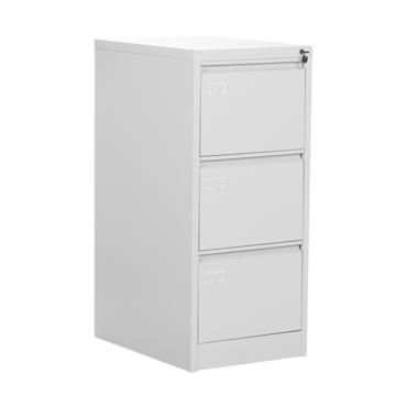 Метална картотека D BTL с 3 чекмеджета - снимана отстрани, сива на цвят, със затворени чекмеджета