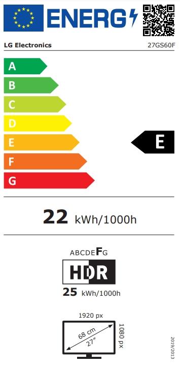 Монитор LG 27GS60F-B, UltraGear 27' IPS, AG, 1ms (GtG), 180Hz, 1000:1, HDR10, sRGB 99%, 300cd/m2, Full HD 1920x1080, NVIDIA G-SYNC, AMD FreeSync, HDMI, DisplayPort, Headphone Out, Reader mode, Black Stabilizer, Tilt, Black