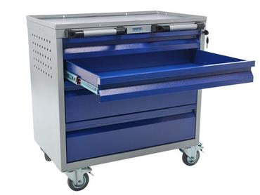 Количка индустриална S4 - синя, с колелца, горното чекмедже е отворено