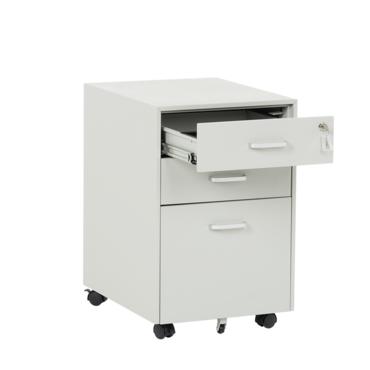 Метален контейнер J  BTL с 3 чекмеджета, с дръжки -  сив, сниман отпред, отворено горно чекмедже, празен