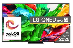 Телевизор LG 75QNED86A3A, 75' 4K QNED HDR Smart TV, 3840x2160, 120Hz Native (VRR 144Hz), DVB-T2/C/S2, Alpha 8 AI Processor, HDR 10 PRO, webOS 25 ThinQ, 4K Upscaling, WiFi 5, Dolby Vision, Bluetooth 5.1, AirPlay 2, LAN, CI, HDMI, SPDIF, Stand