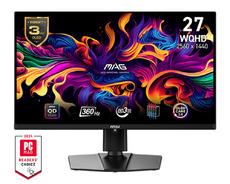 Монитор MSI MAG 271QPX QD-OLED, 26.5', 360Hz, 0.03ms, WQHD 2560x1440, Oled Care 2.0, Fanless Design with Graphene, ClearMR 13000, HDR True Black 400, AI VISION, 250 nits, 1500000:1, 100M;1, DP (1.4a), 2x HDMI (2.1), Type-C (DP alt. PD 15W), Adj.Stand 110m