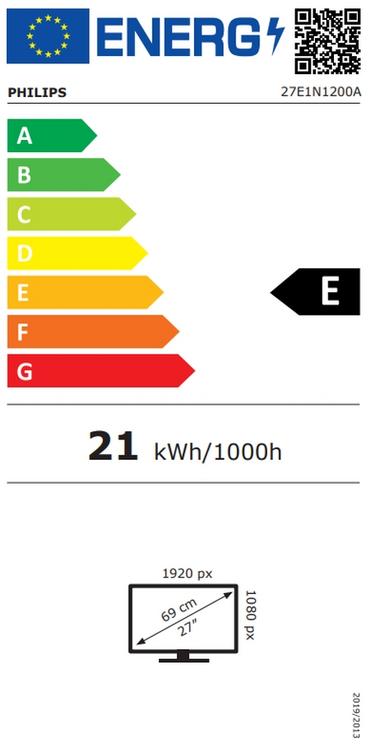 Монитор Philips 27E1N1200A, 27' IPS WLED, 1920x1080@120Hz, 4ms GtG, 1ms MPRT, 300cd m/2, 1500:1, Mega Infinity DCR, Adaptive Sync, FlickerFree, LowBlue Mode, 2Wx2, Tilt, D-SUB, HDMI, DP