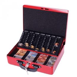 Метална кутия с евро монетник 300х245х93 мм червена със заключващ механизъм