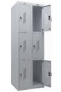 Метален гардероб PMT с 6 отделениe 183х60х50 см - сниман отстрани, горна дясна и долна дясна врата отворени, празен, сив