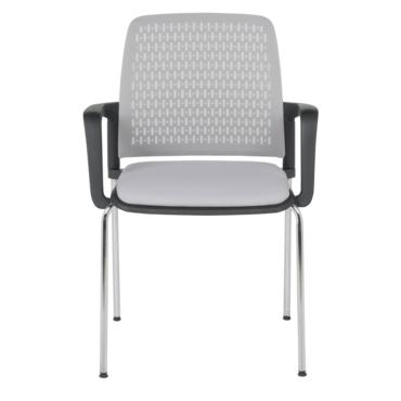 Посетителски стол КАВО- сив цвят, черни подлакътници-фиксирани